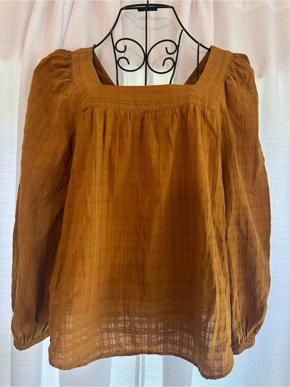 Madewell Rust-Brown Square-Neck Gauze Blouse - Picture 2 of 7